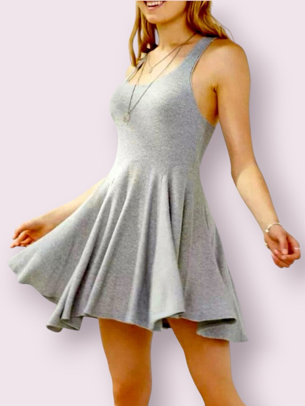 Urban Outfitters BDG Penelope Fit & Flare Skater Racerback Mini Dress Gray Small